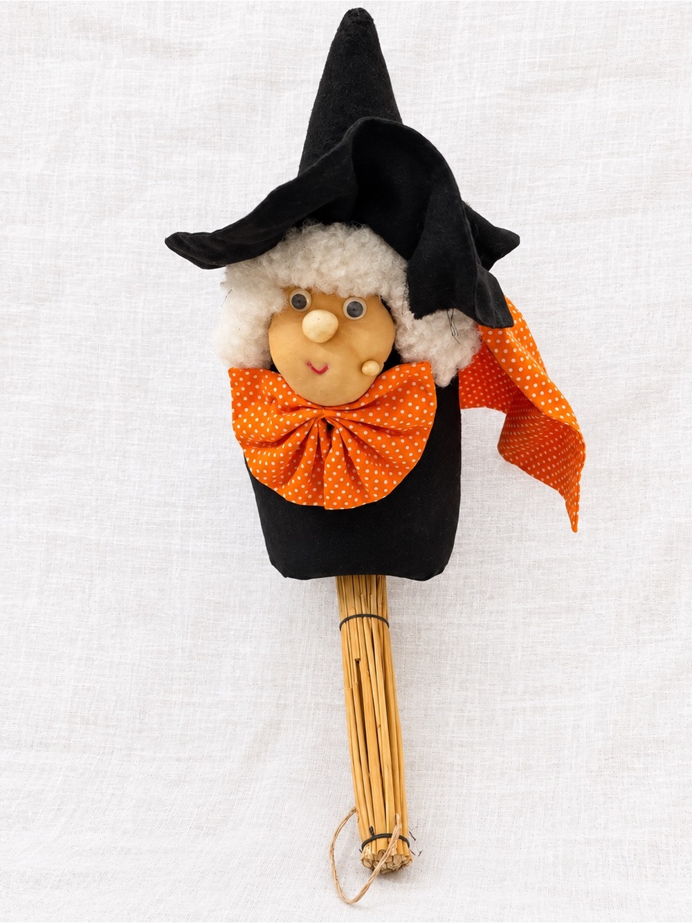 Vintage Halloween Flying Witch on Straw Broom Hanging Decoration 25”